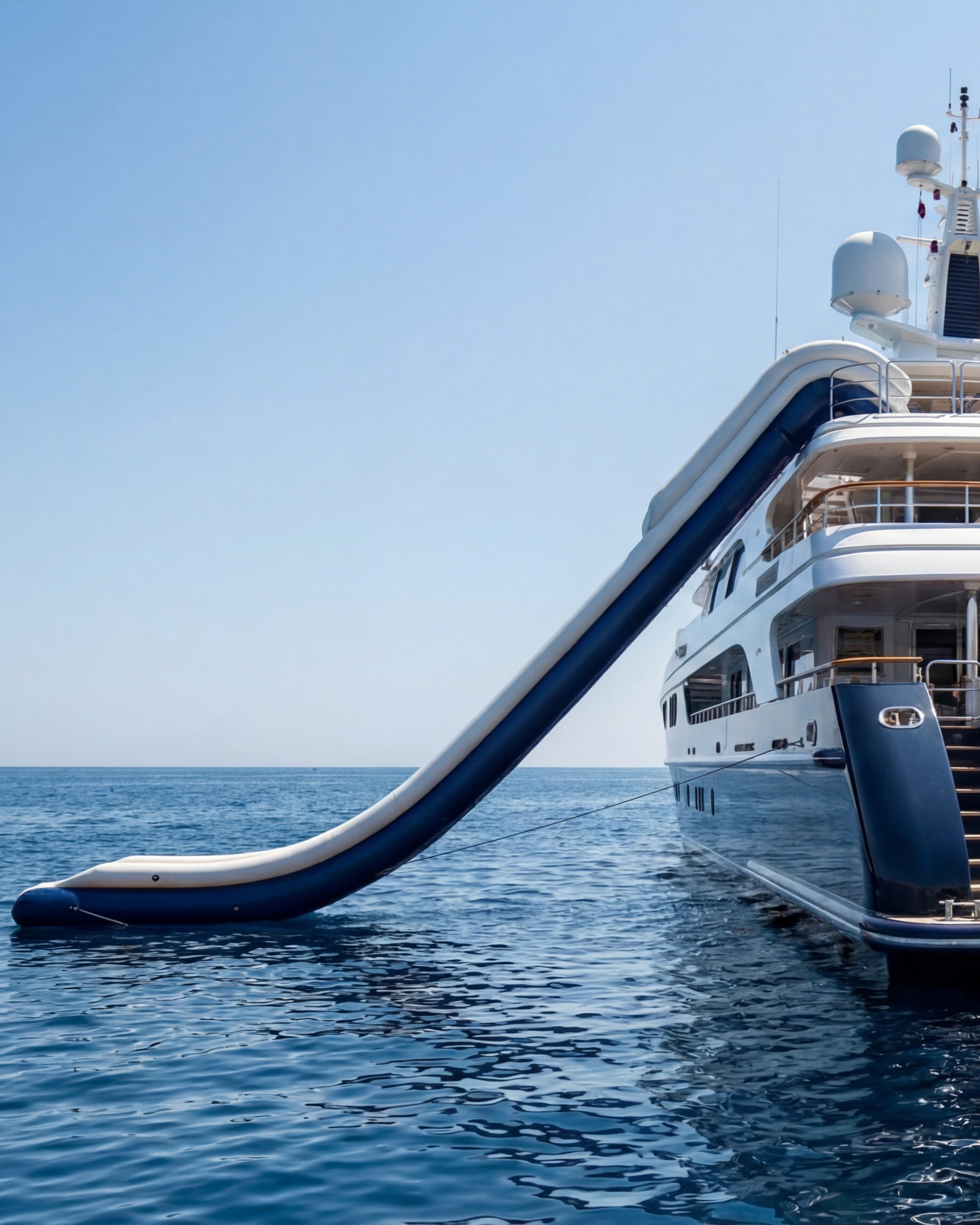 Custom inflatable yacht slide deployed from superyacht stern â€” GSE Inflatables