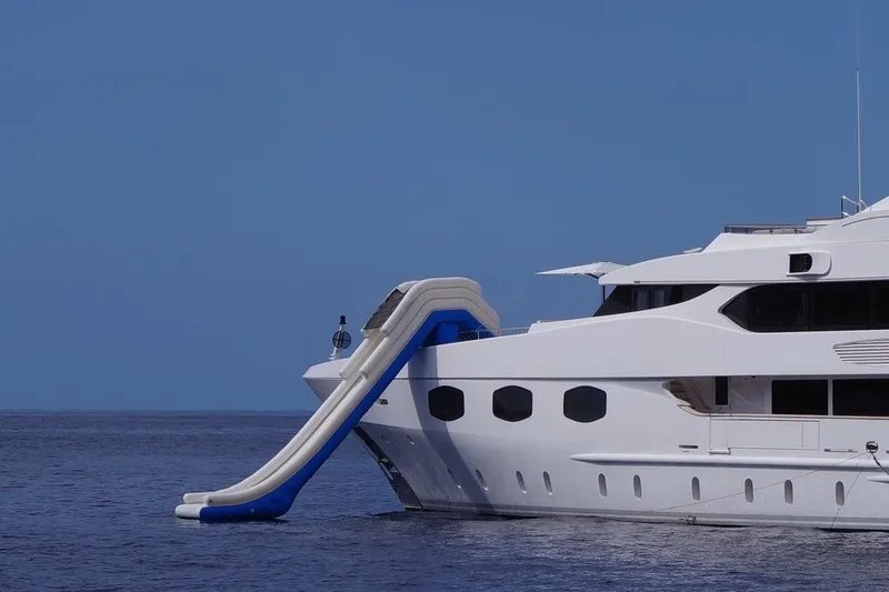 Inflatable yacht slide detail — UV-resistant PVC, CE certified, custom colours and sizes